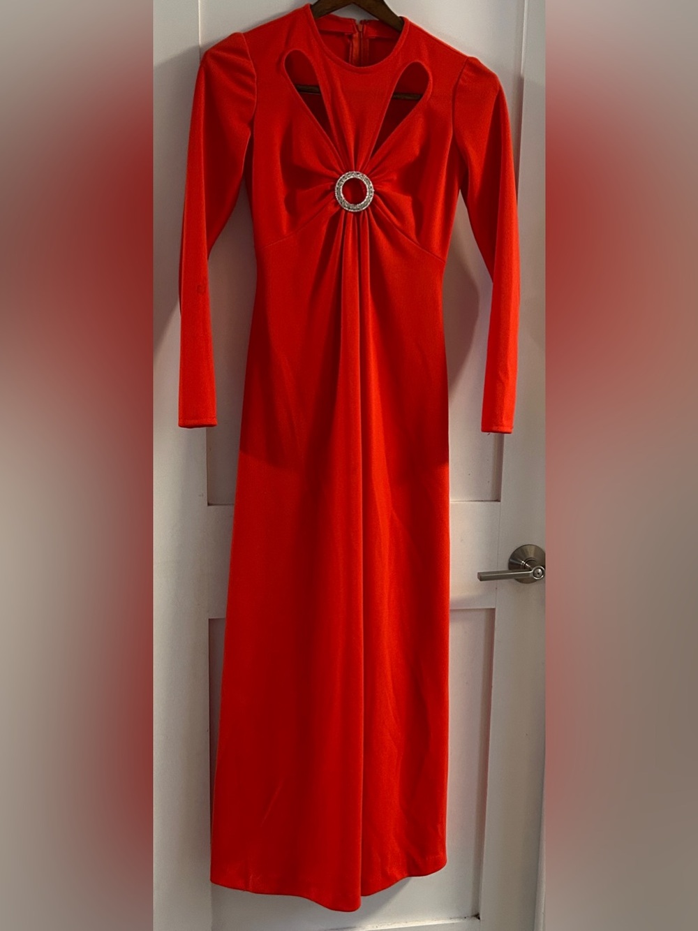 1970's Retro Style Orange Long maxi dress Keyhole embellishment Women's Small